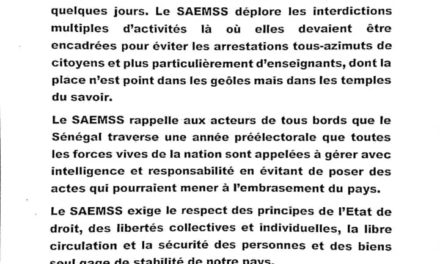 INTERDICTIONS DE MANIFESTATIONS, ARRESTATIONS D'ENSEIGNANTS - La colère du Saemsss