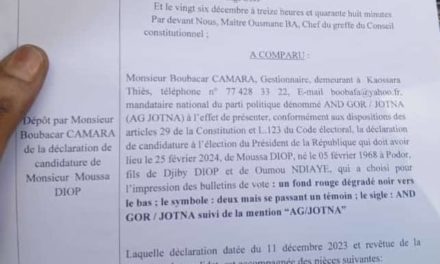 PRESIDENTIELLE 2024 - Me Moussa Diop dépose sa candidature