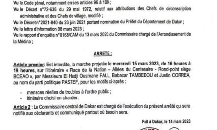 MARCHE DE YEWWI A DAKAR - Le préfet dit niet