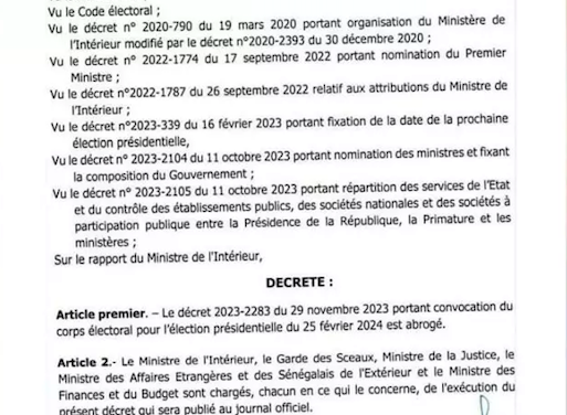 PRESIDENTIEL - Le projet annulant la convocation du collège électoral publié