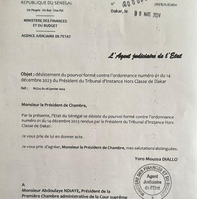 REINTÉGRATION DE SONKO SUR LES LISTES ÉLECTORALES - L’Etat se désiste de son pourvoi