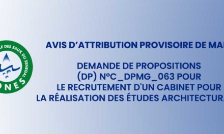 SONES - Demande de Propositions (DP) N°C_DPMG_063 pour le recrutement d'un cabinet pour la réalisation des études architecturales