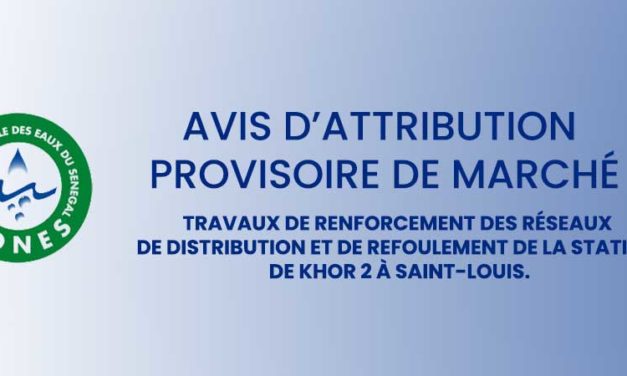 Travaux de renforcement des réseaux de distribution et de refoulement de la station de Khor 2 à Saint-Louis.