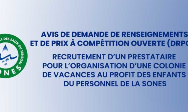 Recrutement d’un prestataire pour l’organisation d’une colonie de vacances au profit des enfants du personnel de la SONES